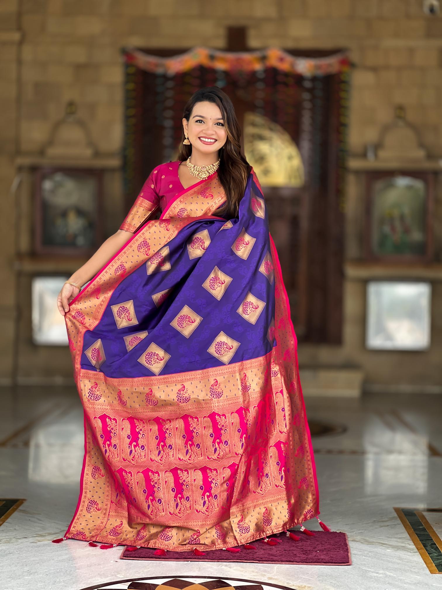 Premium Royal Purple Banarasi Silk Saree for Women