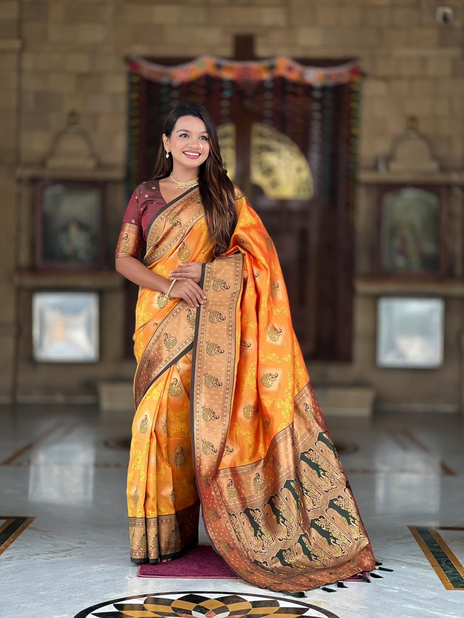 Premium Mustard Yellow Banarasi Silk Saree for Women