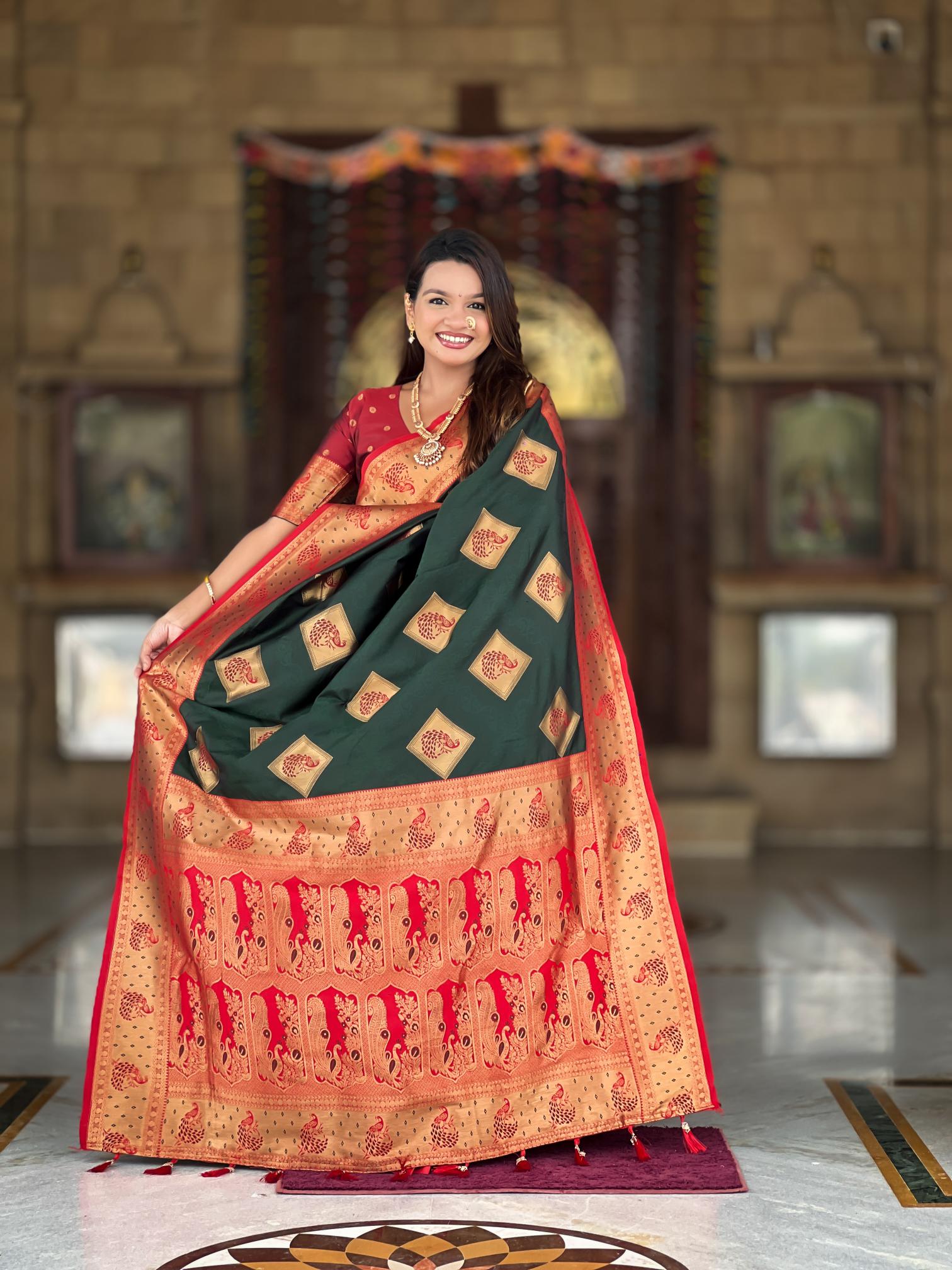 Premium Dark Green Banarasi Silk Saree for Women