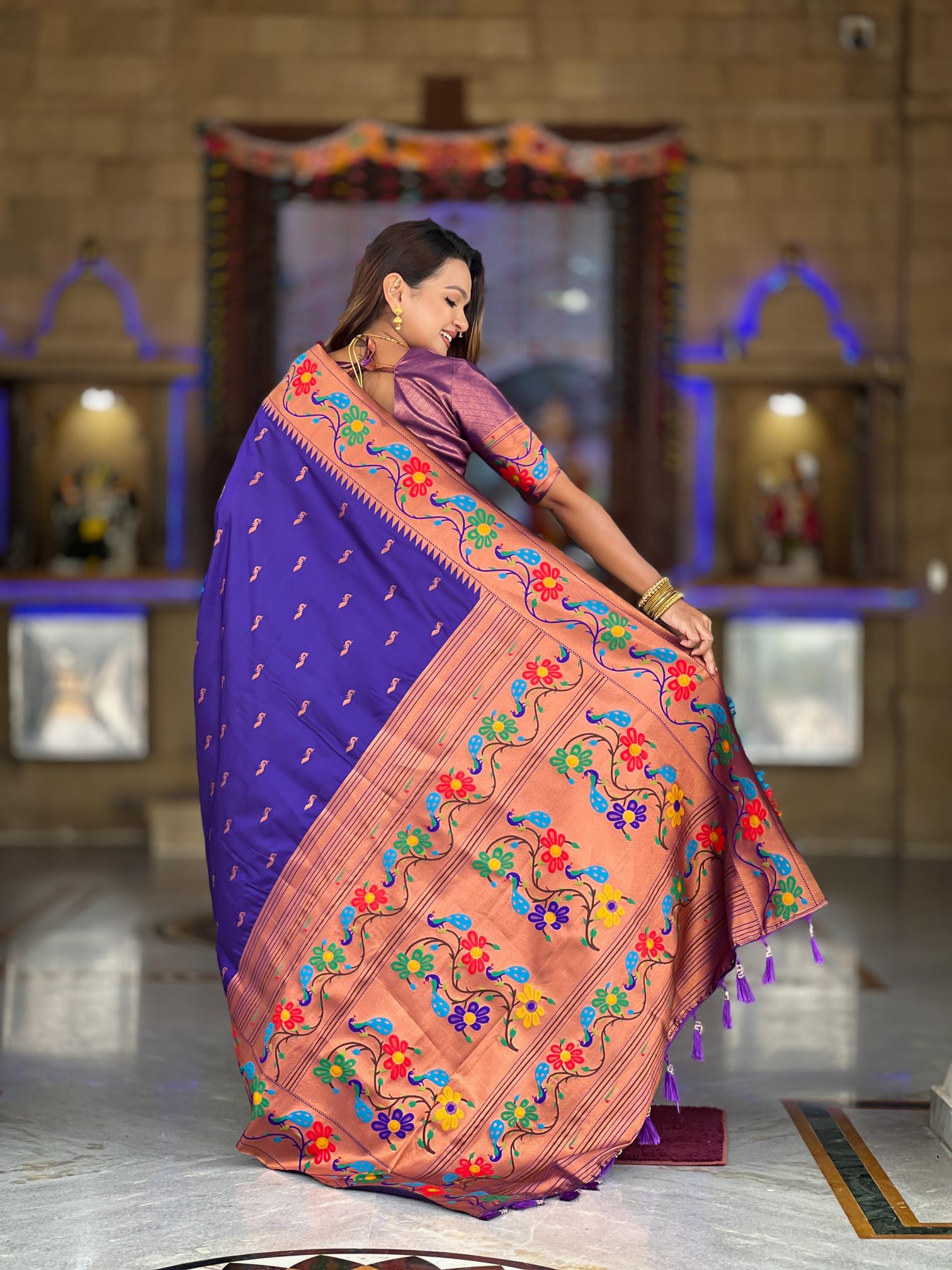 Premium Purple Paithani Silk Saree for Women