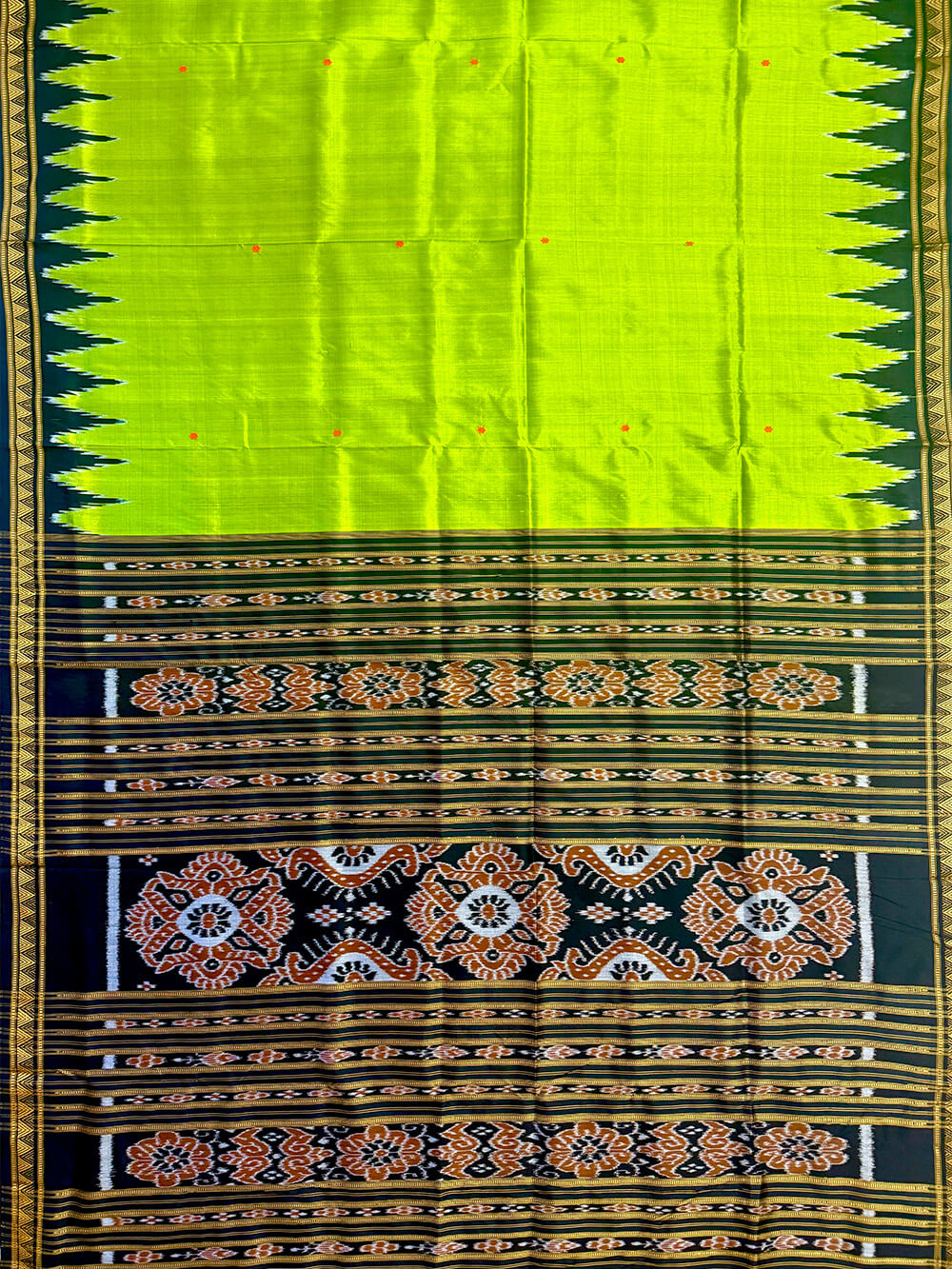 Lemon Yellow and Black Dongria Border Pure Silk Handloom Khandua Patta Saree