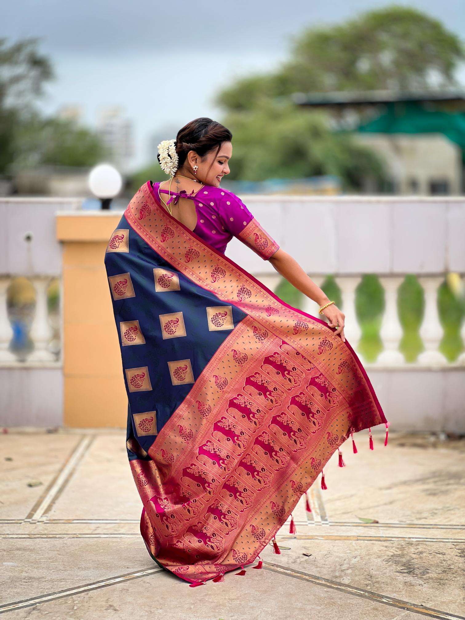 Premium Navy Blue Banarasi Silk Saree for Women
