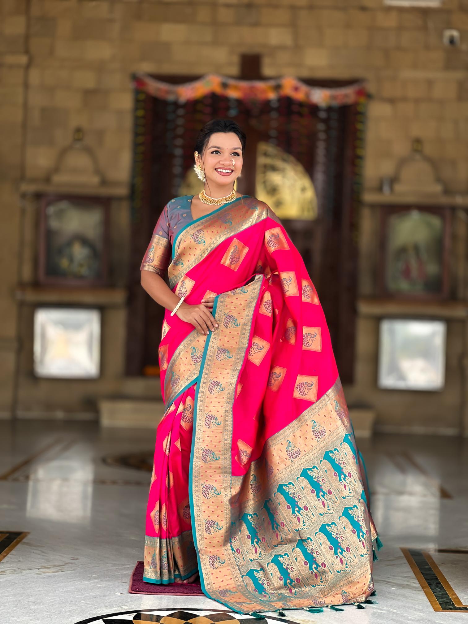 Premium Rani Pink Banarasi Silk Saree for Women