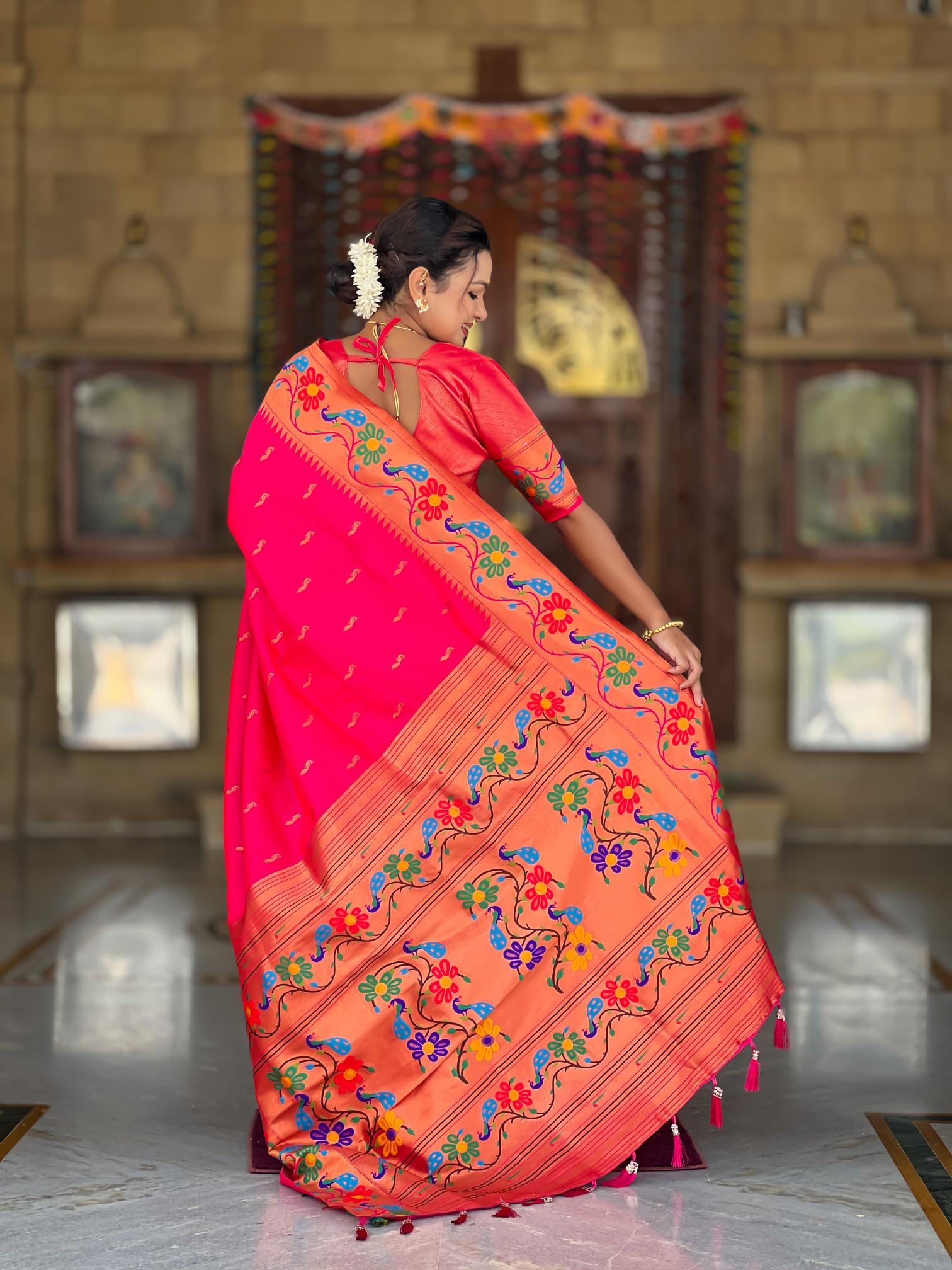 Premium Rani Pink Paithani Silk Saree for Women