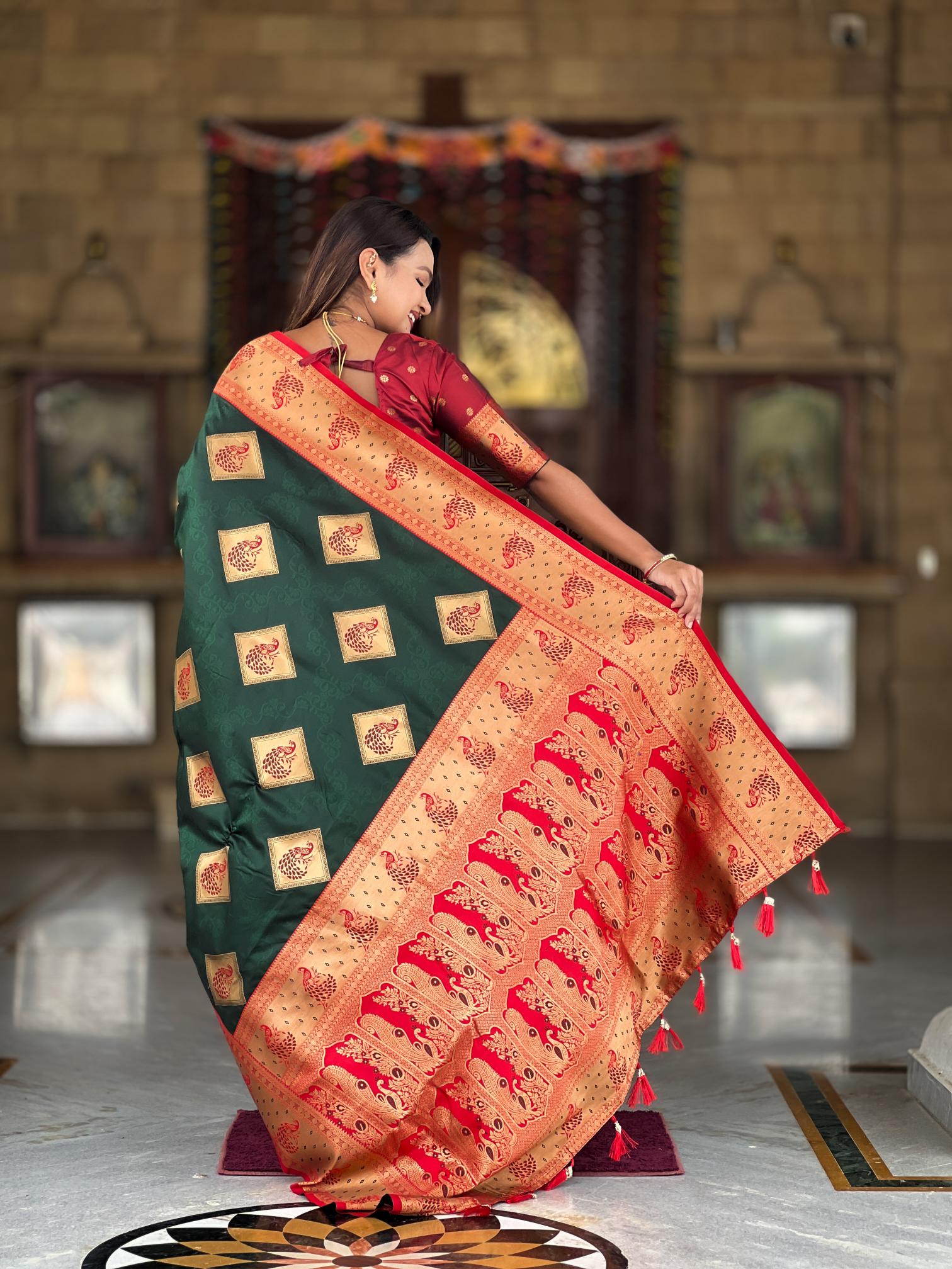 Premium Dark Green Banarasi Silk Saree for Women