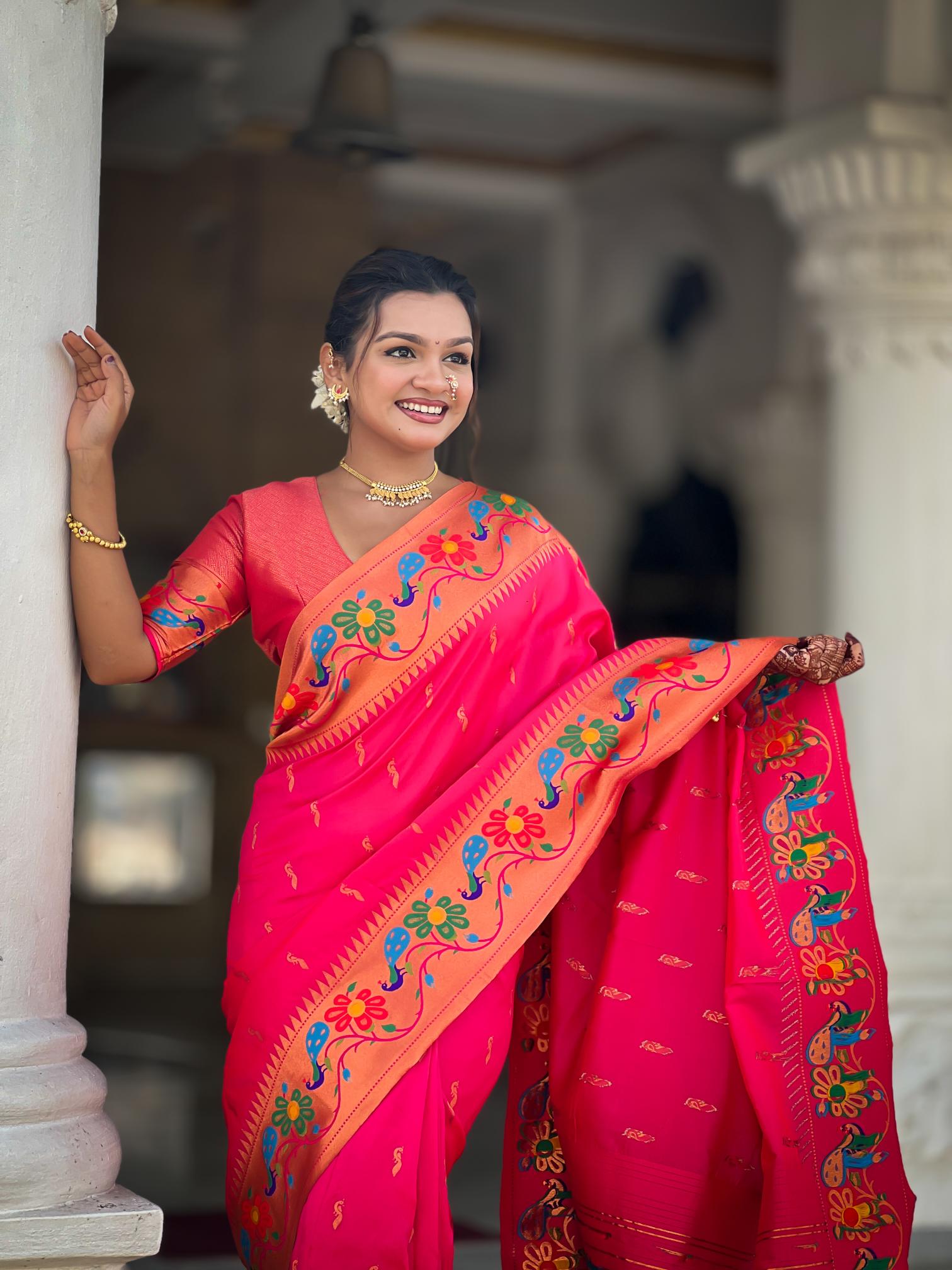 Premium Rani Pink Paithani Silk Saree for Women