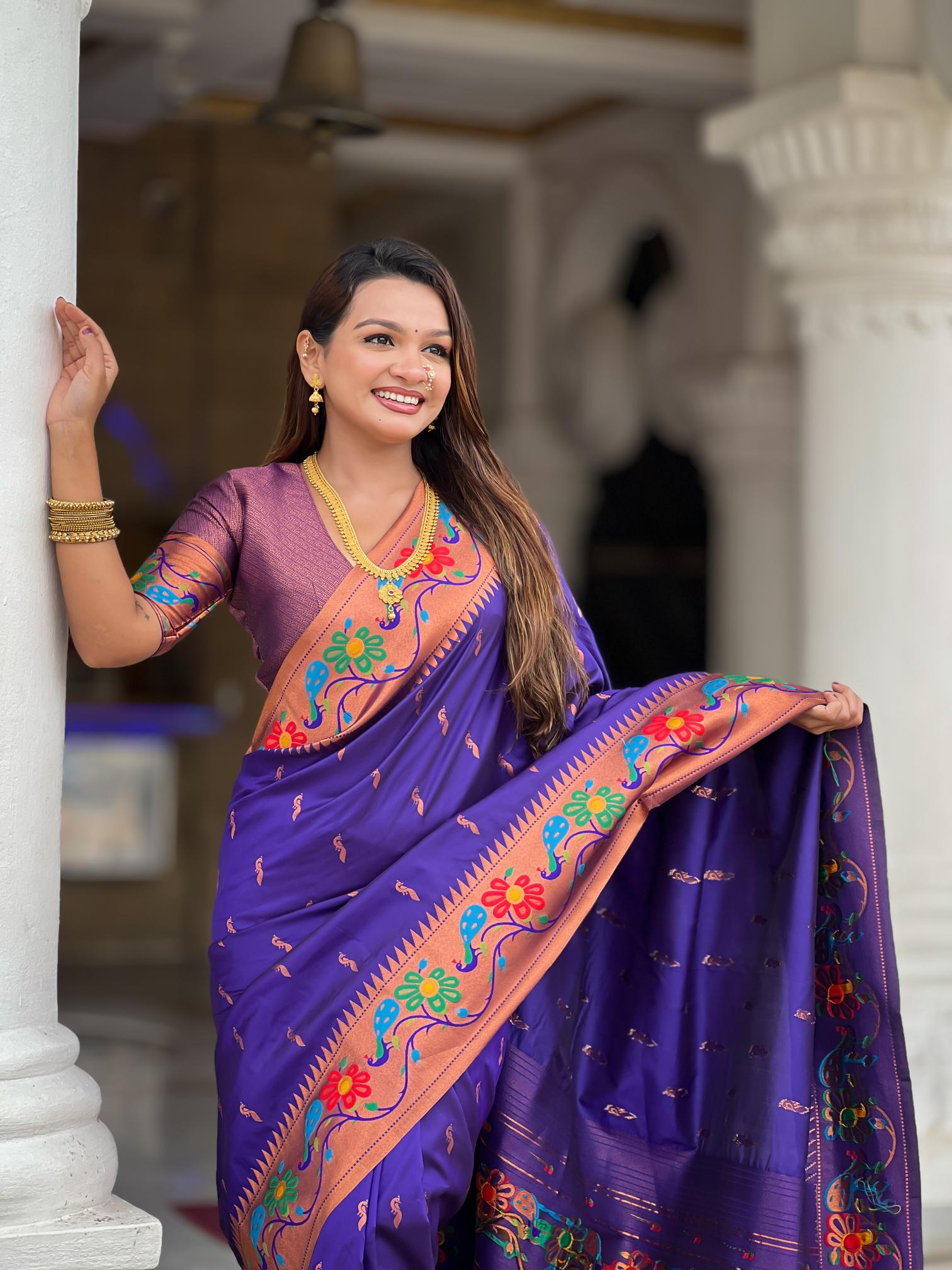 Premium Purple Paithani Silk Saree for Women