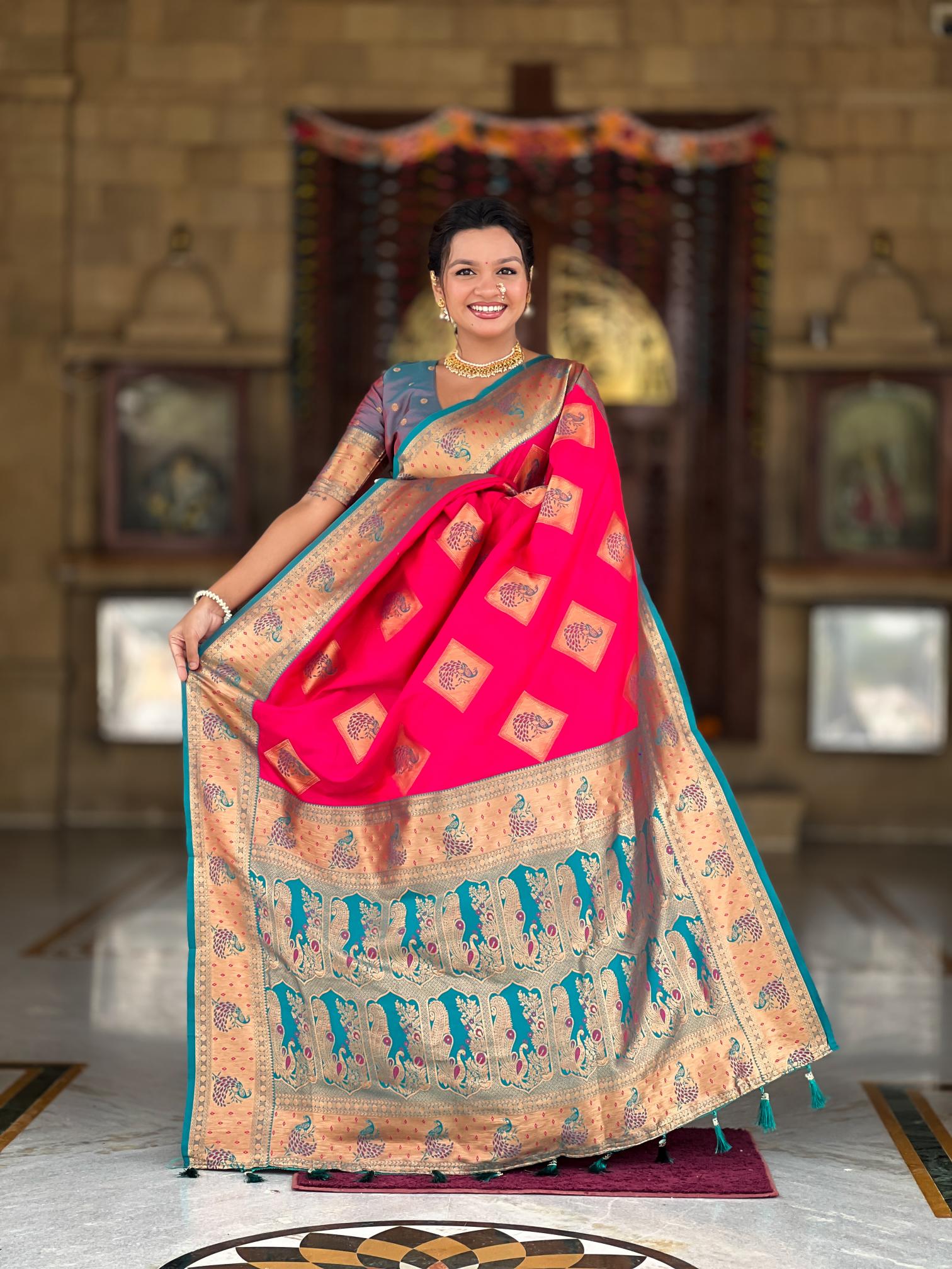 Premium Rani Pink Banarasi Silk Saree for Women
