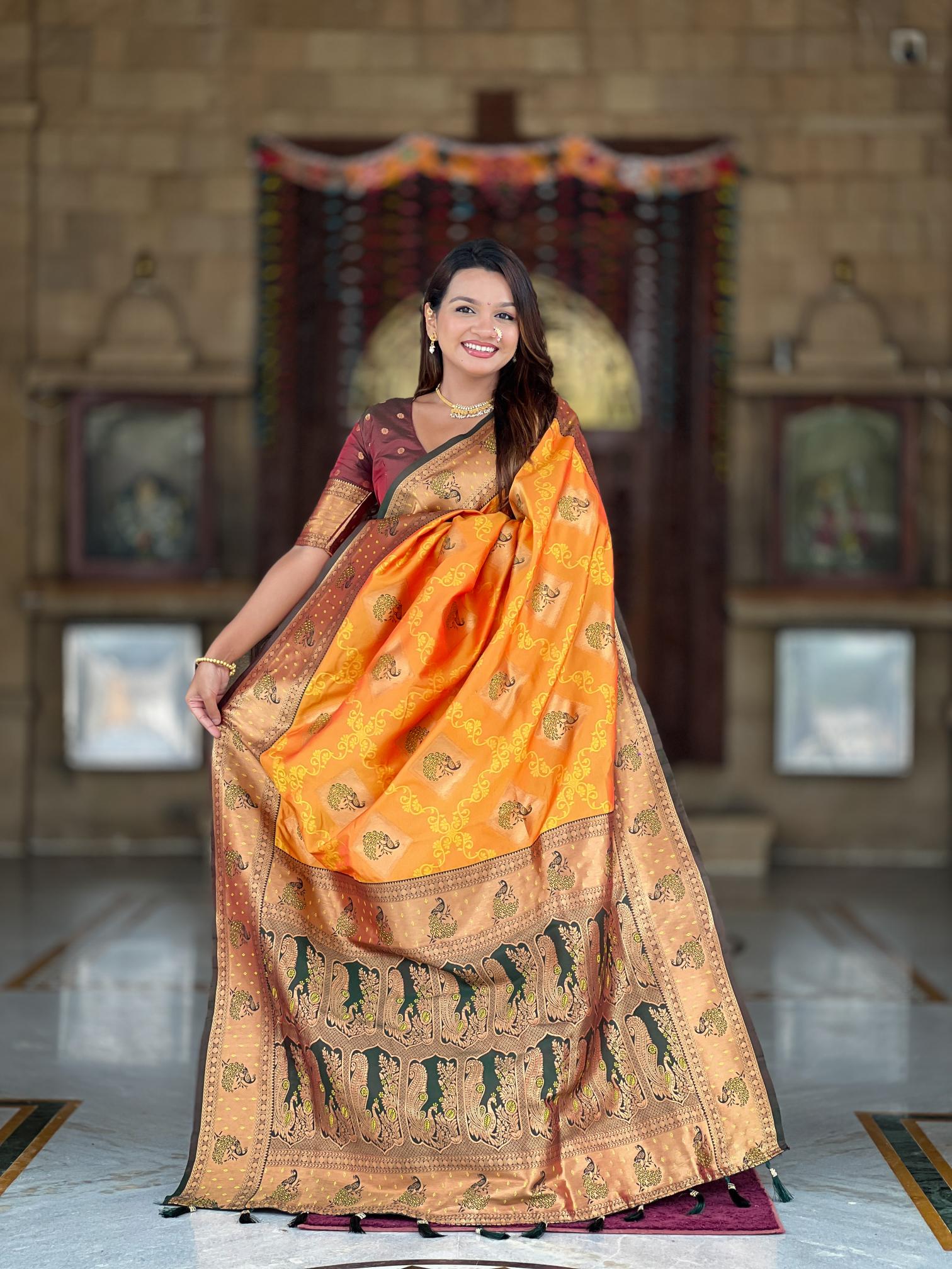 Premium Mustard Yellow Banarasi Silk Saree for Women