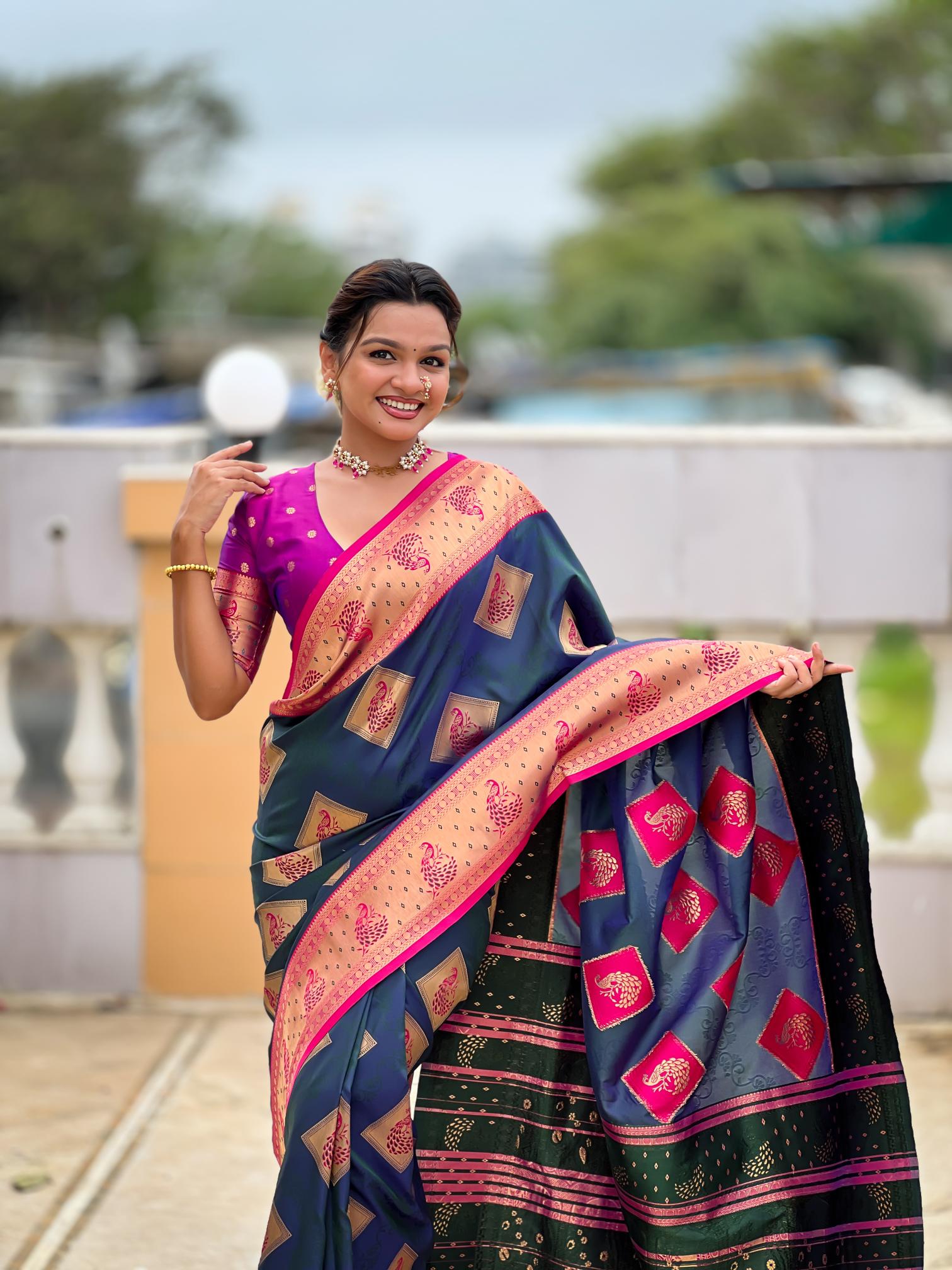 Premium Navy Blue Banarasi Silk Saree for Women