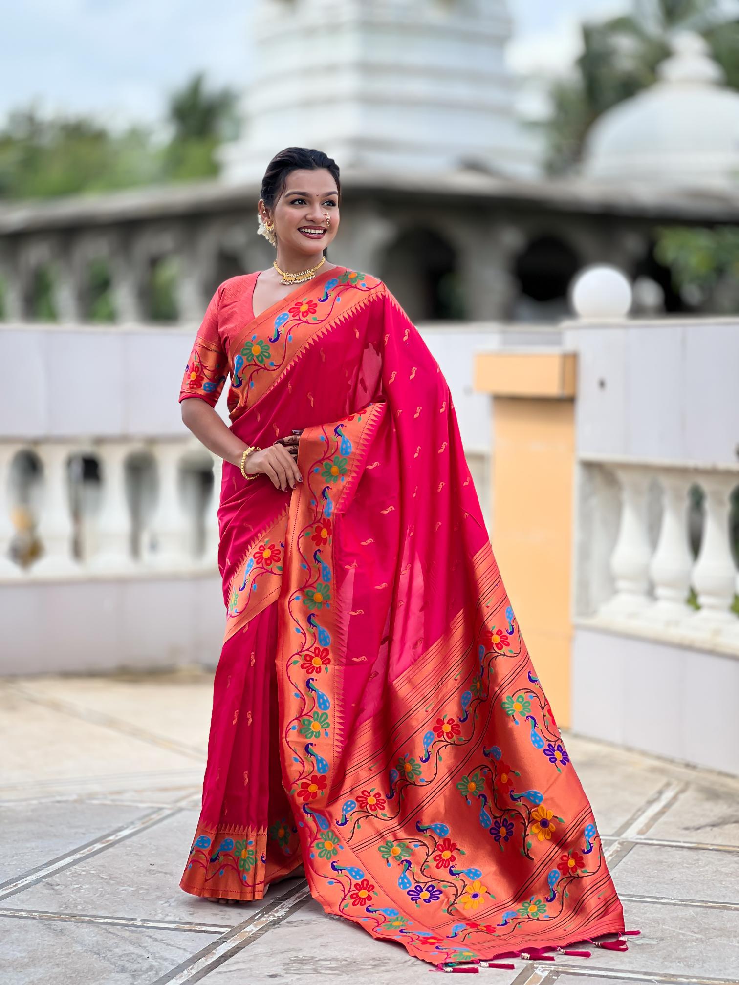 Premium Rani Pink Paithani Silk Saree for Women