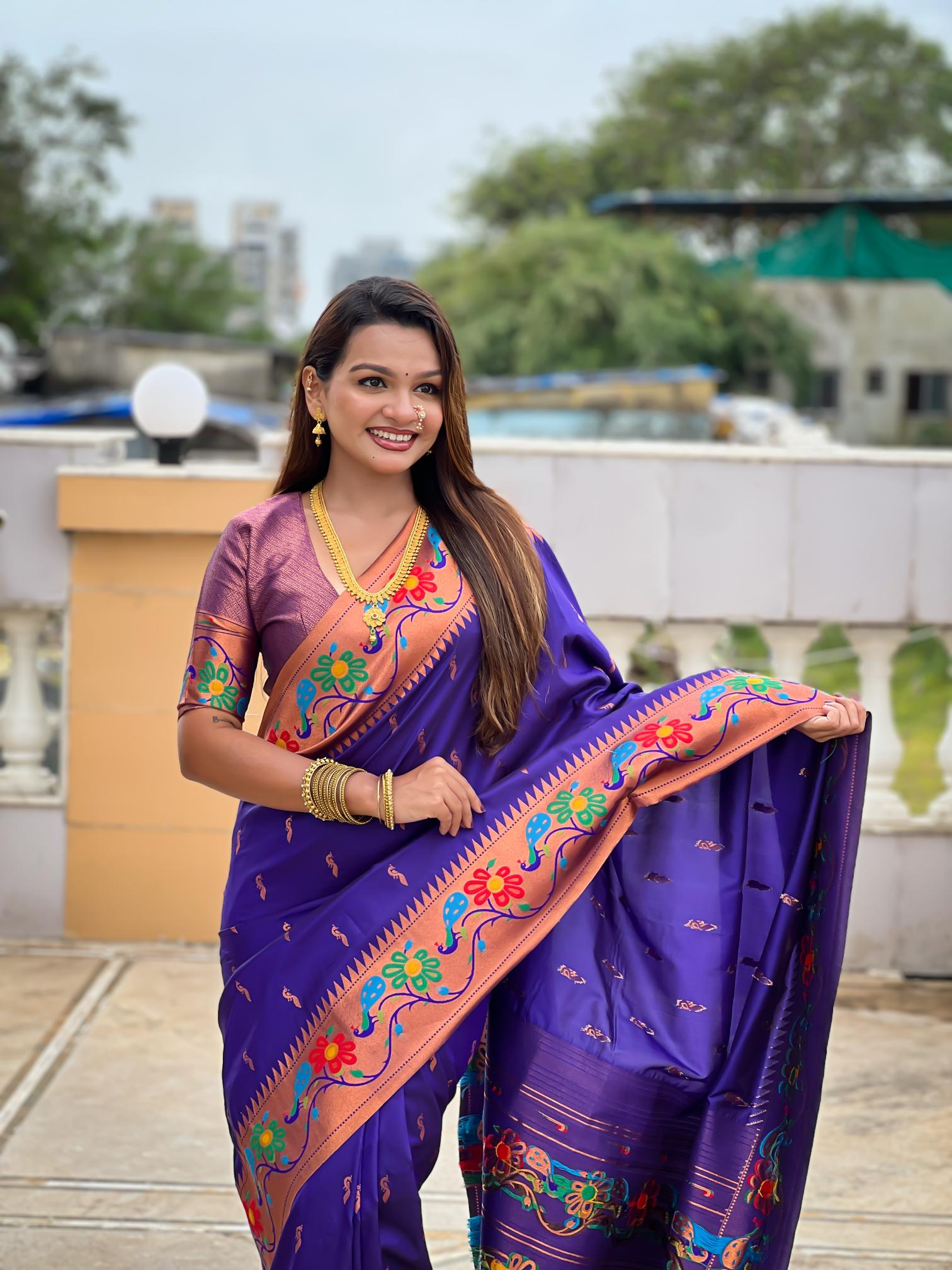 Premium Purple Paithani Silk Saree for Women