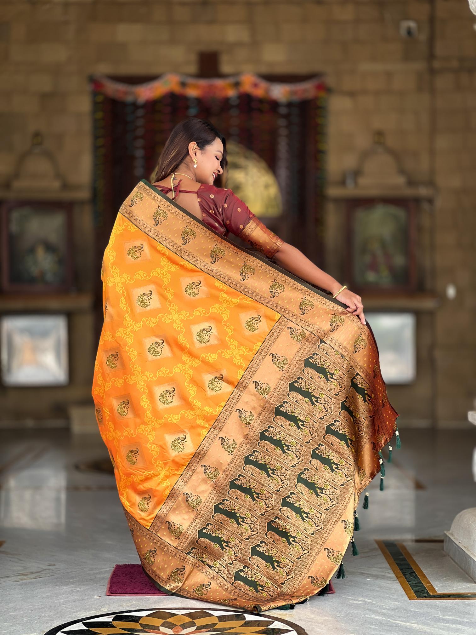 Premium Mustard Yellow Banarasi Silk Saree for Women