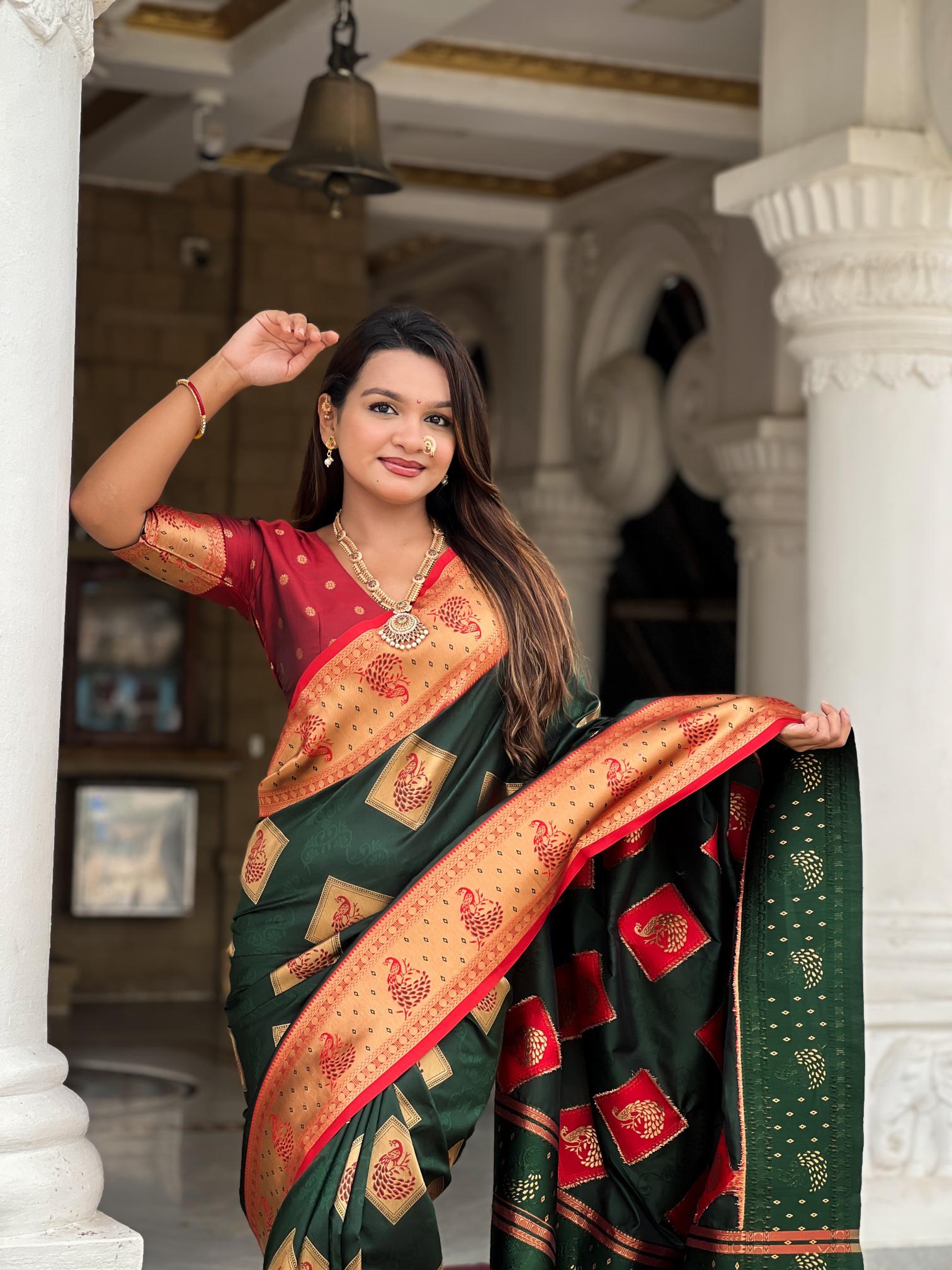 Premium Dark Green Banarasi Silk Saree for Women