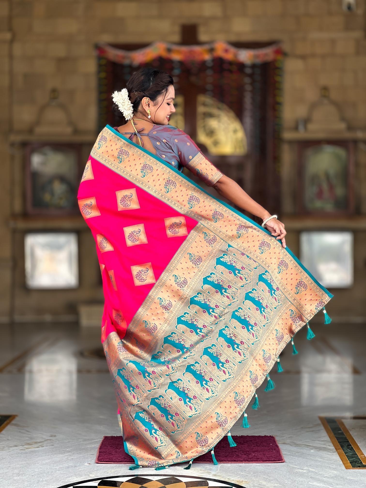 Premium Rani Pink Banarasi Silk Saree for Women