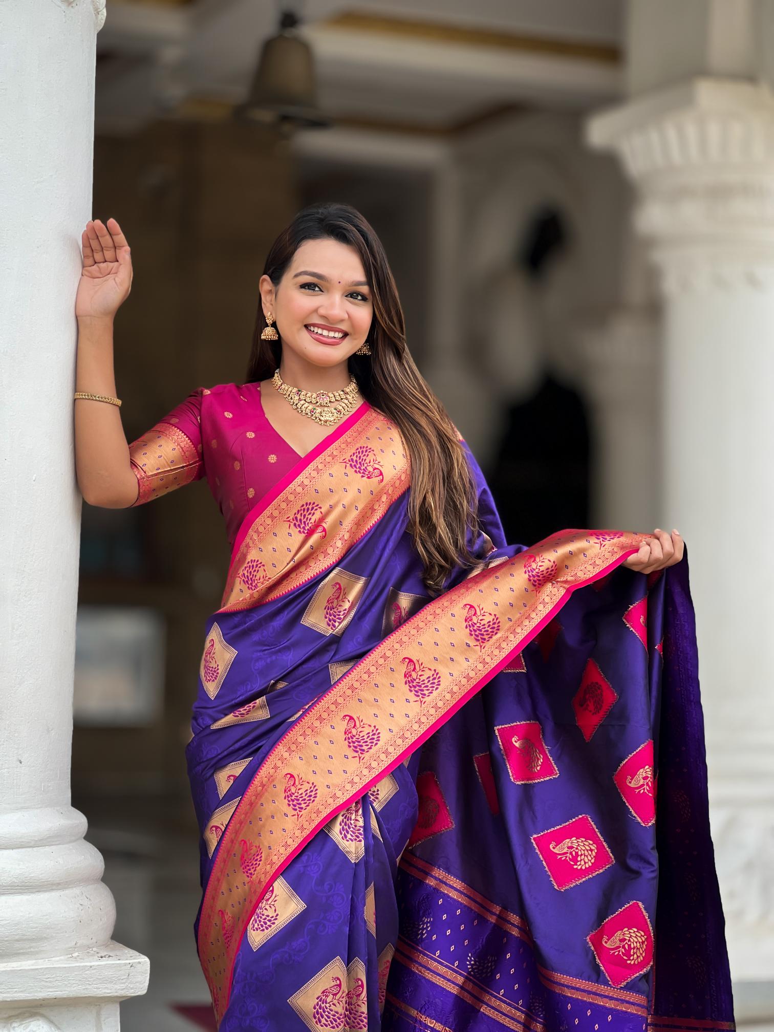 Premium Royal Purple Banarasi Silk Saree for Women