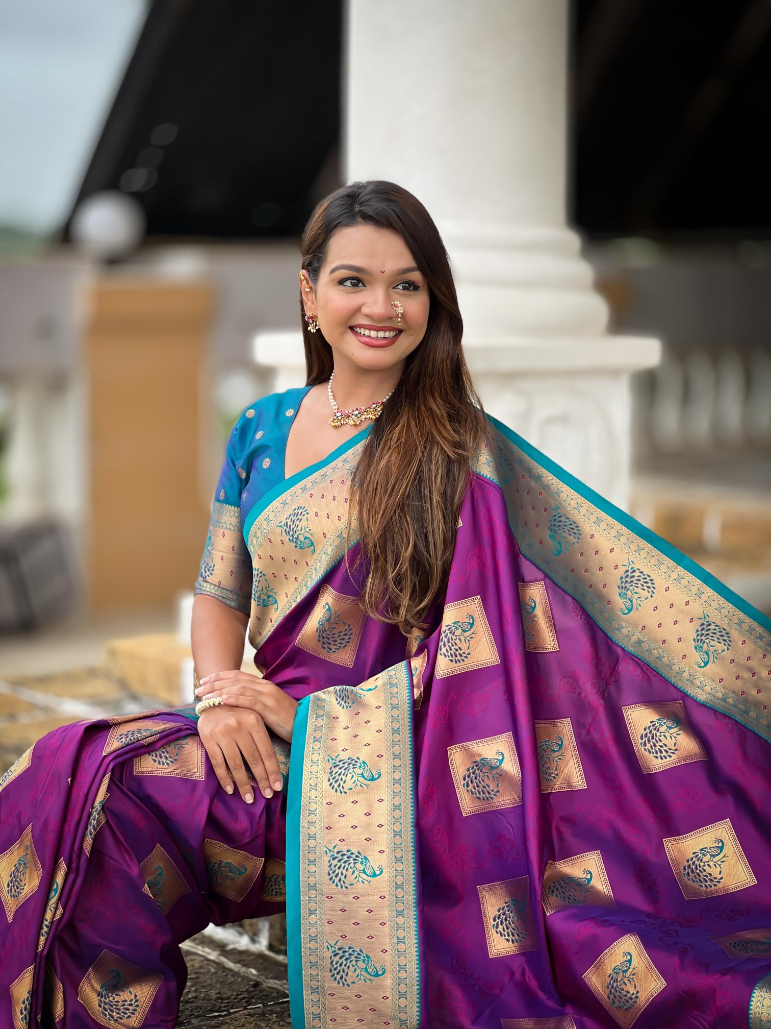 Premium Purple Banarasi Silk Saree for Women