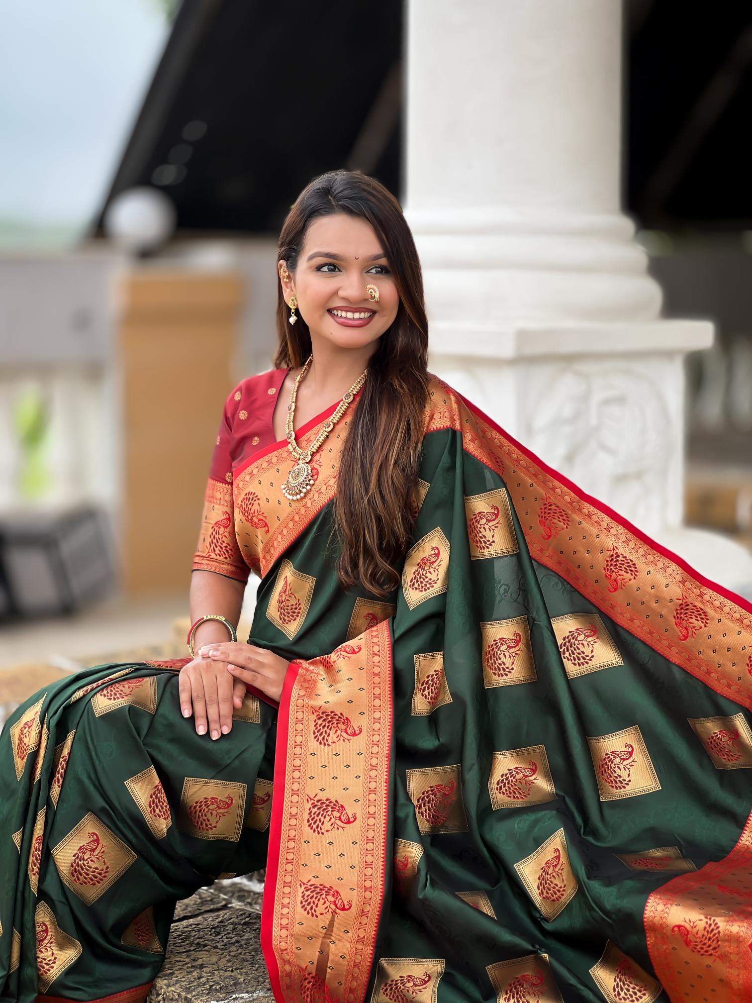 Premium Dark Green Banarasi Silk Saree for Women