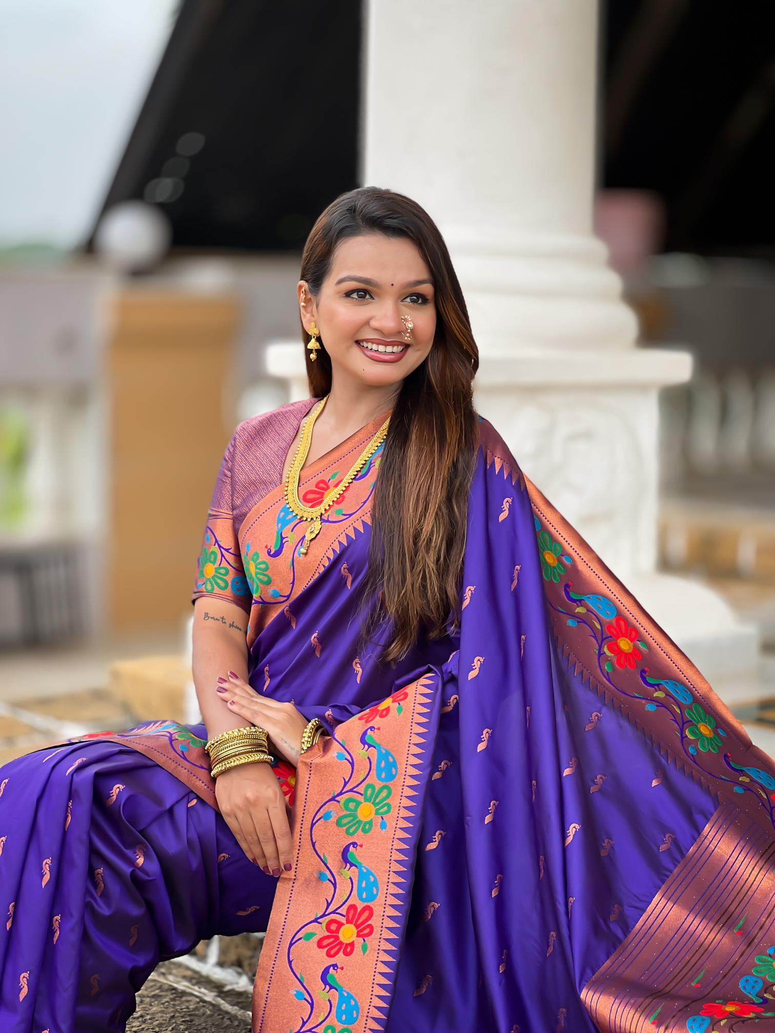 Premium Purple Paithani Silk Saree for Women