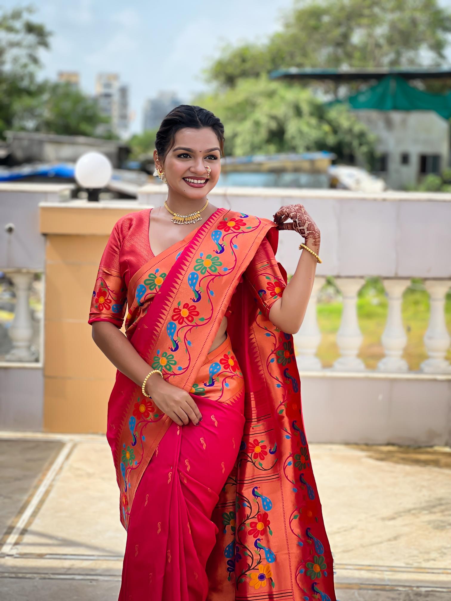 Premium Rani Pink Paithani Silk Saree for Women