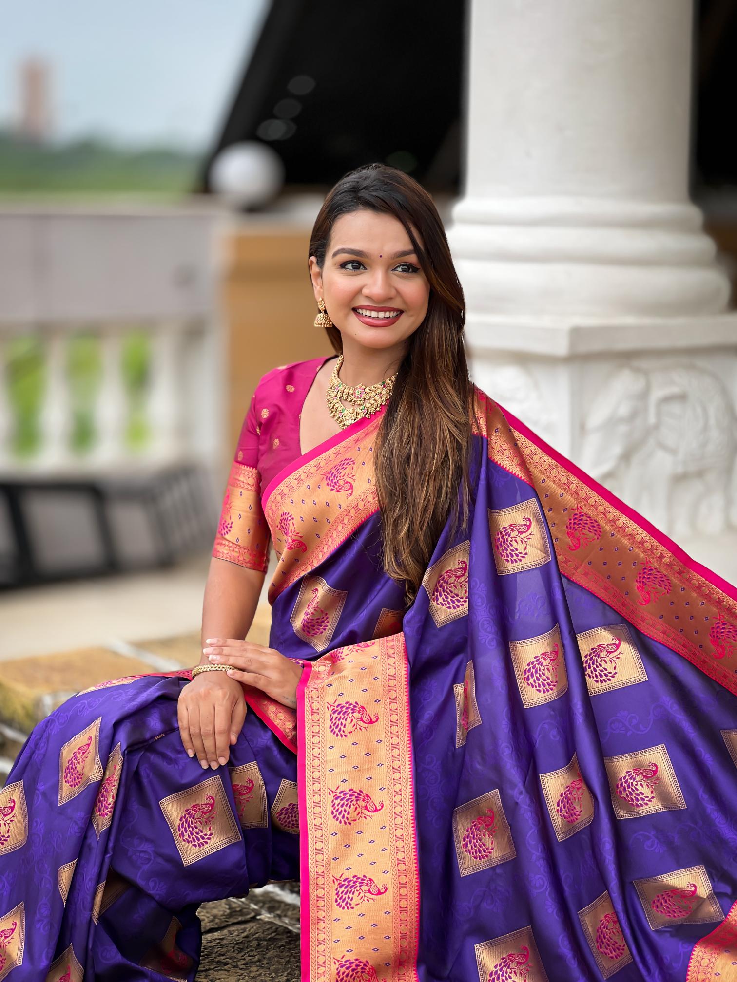 Premium Royal Purple Banarasi Silk Saree for Women