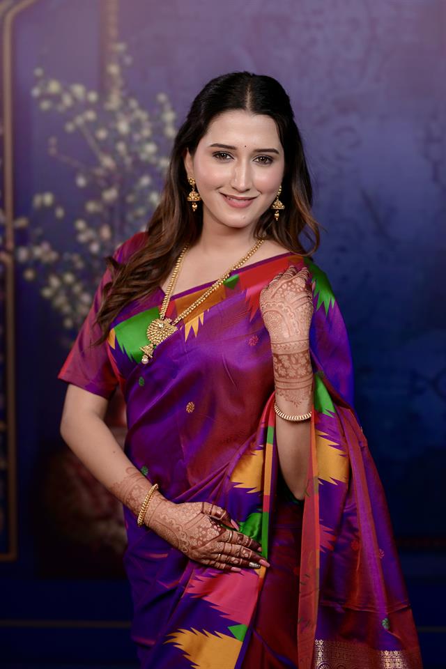 Purple Banarasi Silk Saree with Multicolor Ikat Design & Rich Zari Woven Pallu