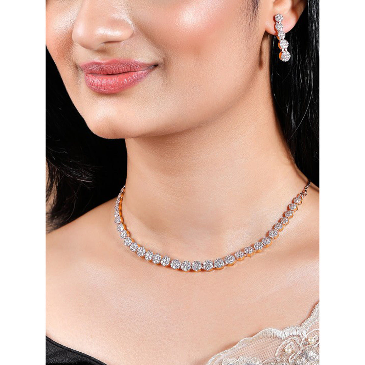 Wentra 22K Gold Polish AD Necklace set.