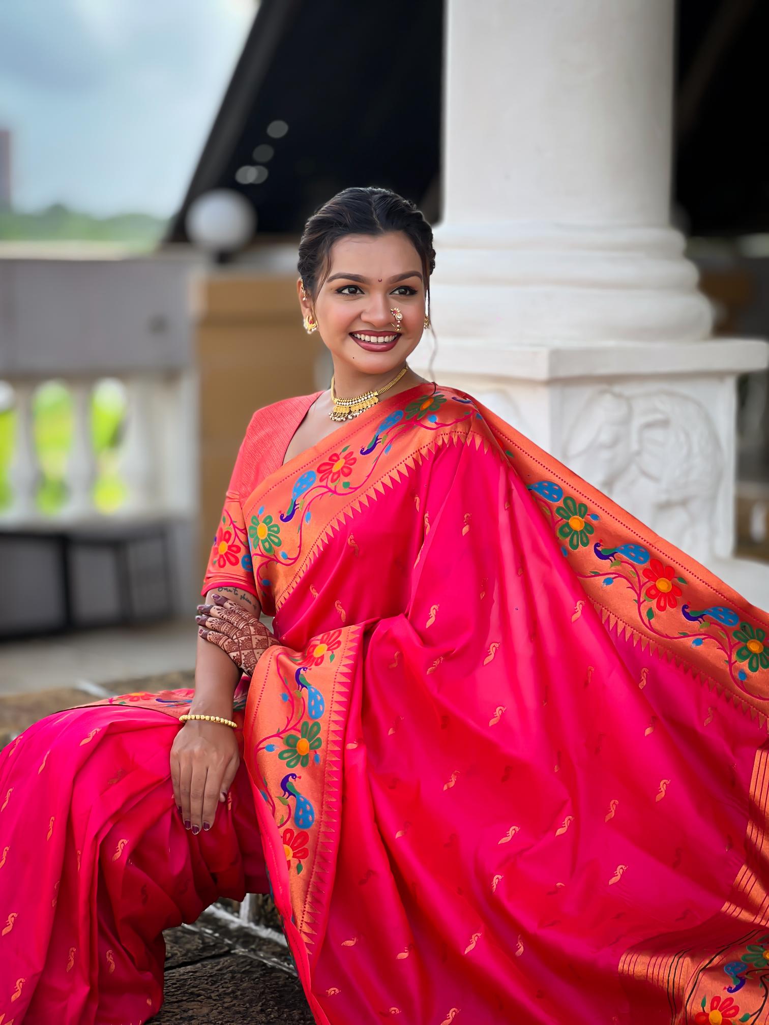 Premium Rani Pink Paithani Silk Saree for Women