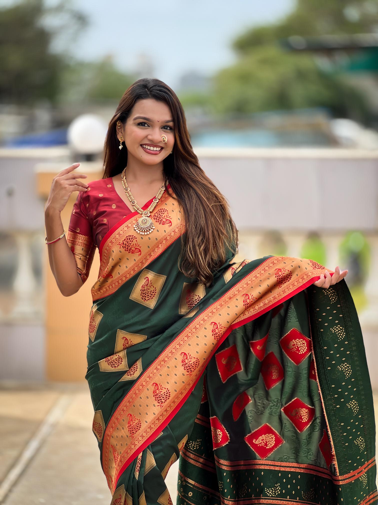 Premium Dark Green Banarasi Silk Saree for Women