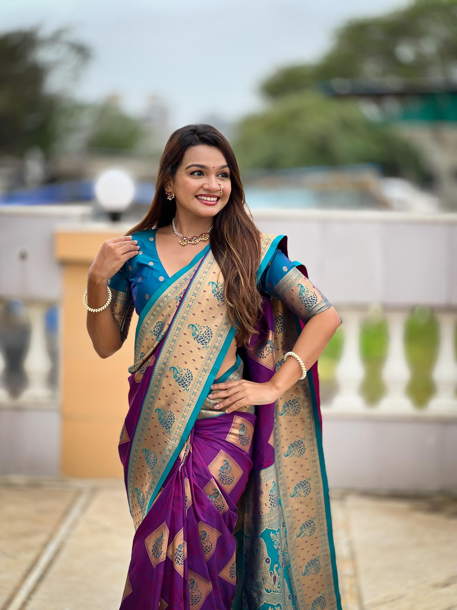 Premium Purple Banarasi Silk Saree for Women