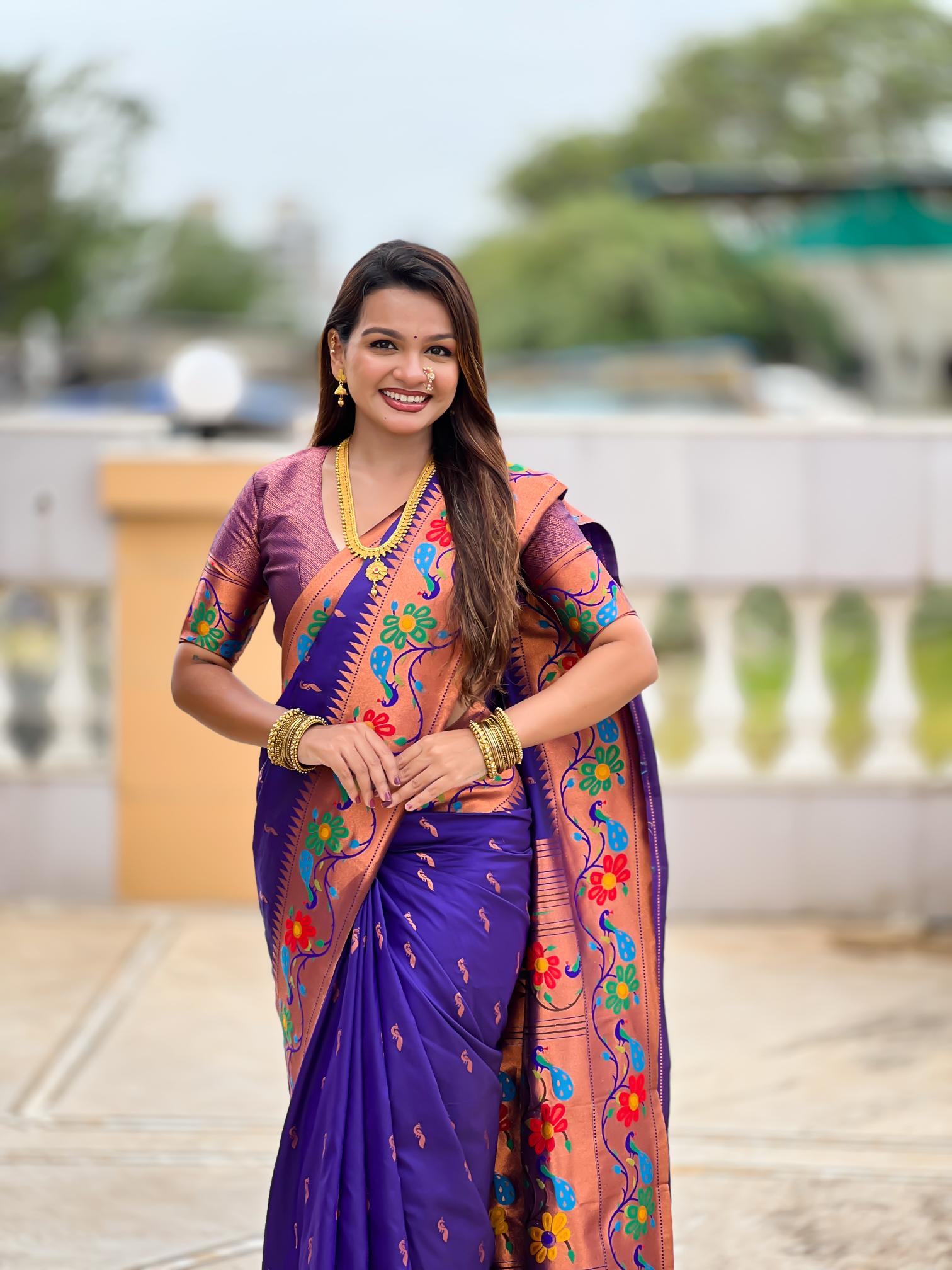 Premium Purple Paithani Silk Saree for Women