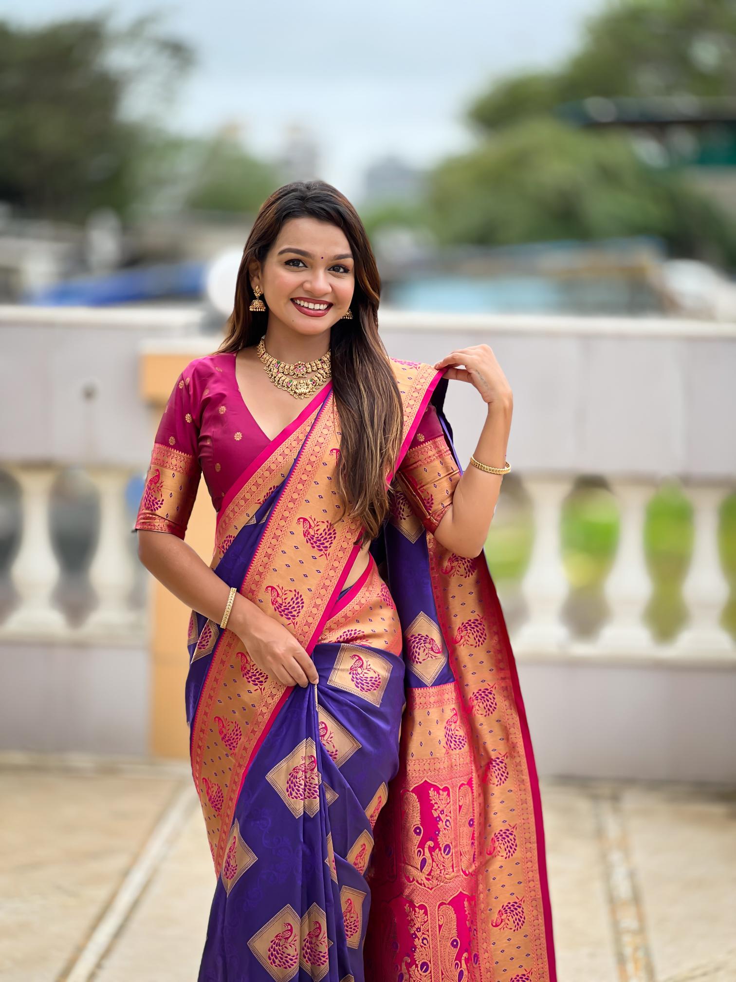 Premium Royal Purple Banarasi Silk Saree for Women
