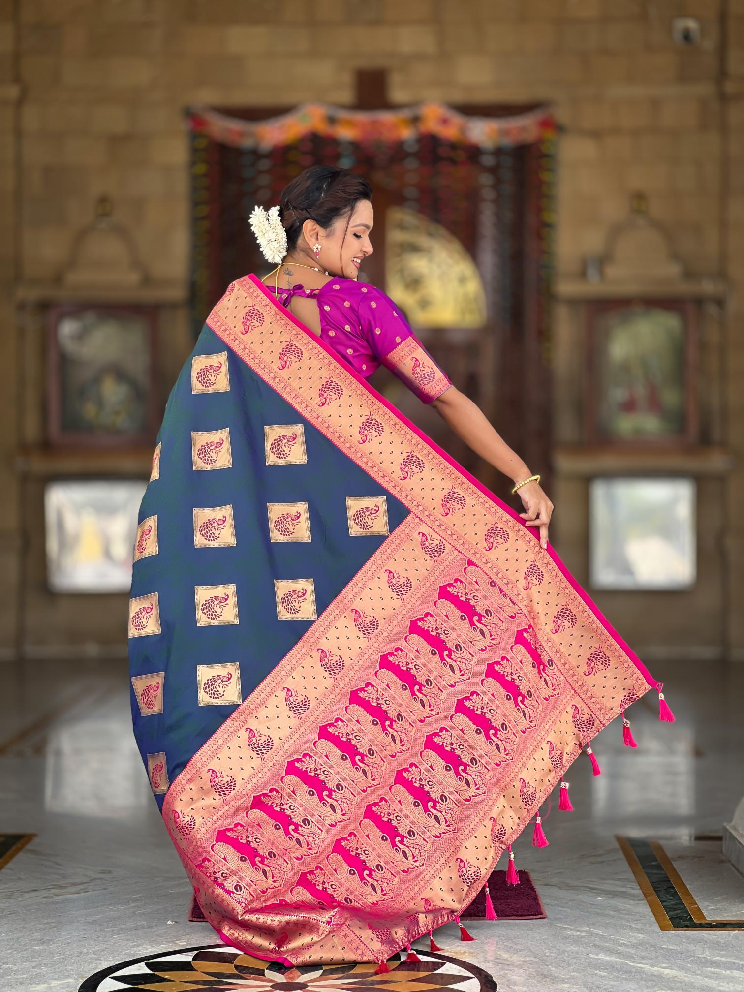 Premium Navy Blue Banarasi Silk Saree for Women