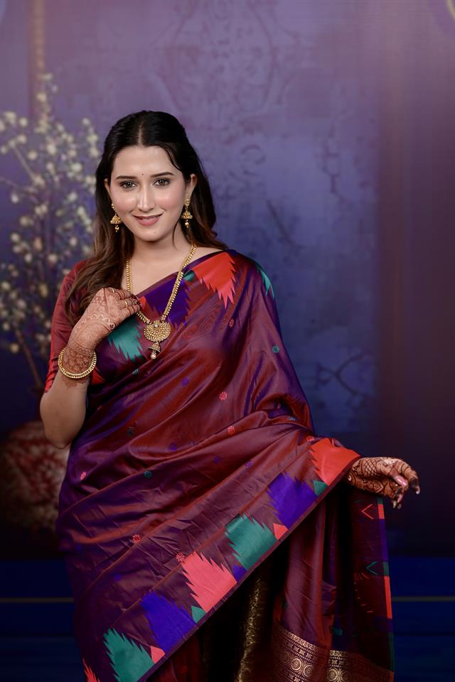 Maroon Banarasi Silk Saree with Multicolor Ikat Design & Rich Zari Woven Pallu