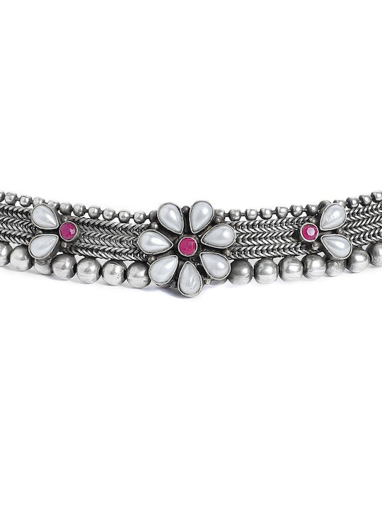 Wentra Silver Plated Handcrafted Oxidised Floral Choker