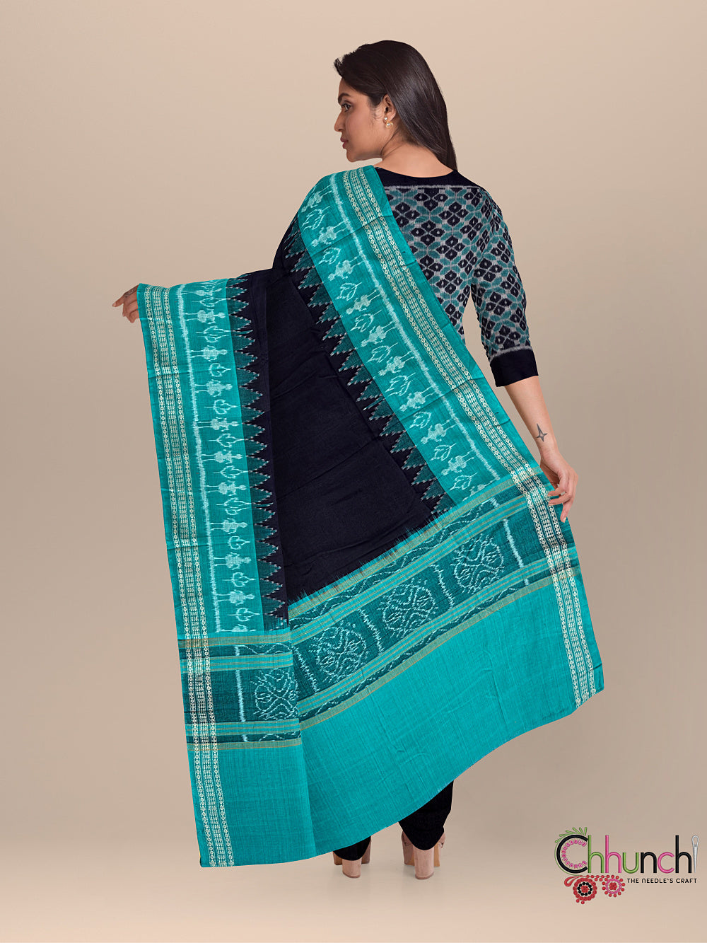 Black and Teal Sambalpuri Handloom Cotton Dress Material