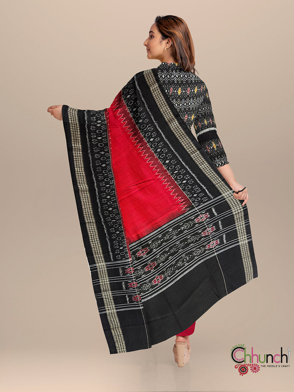 Black and Red Sambalpuri Handloom Cotton Dress Material