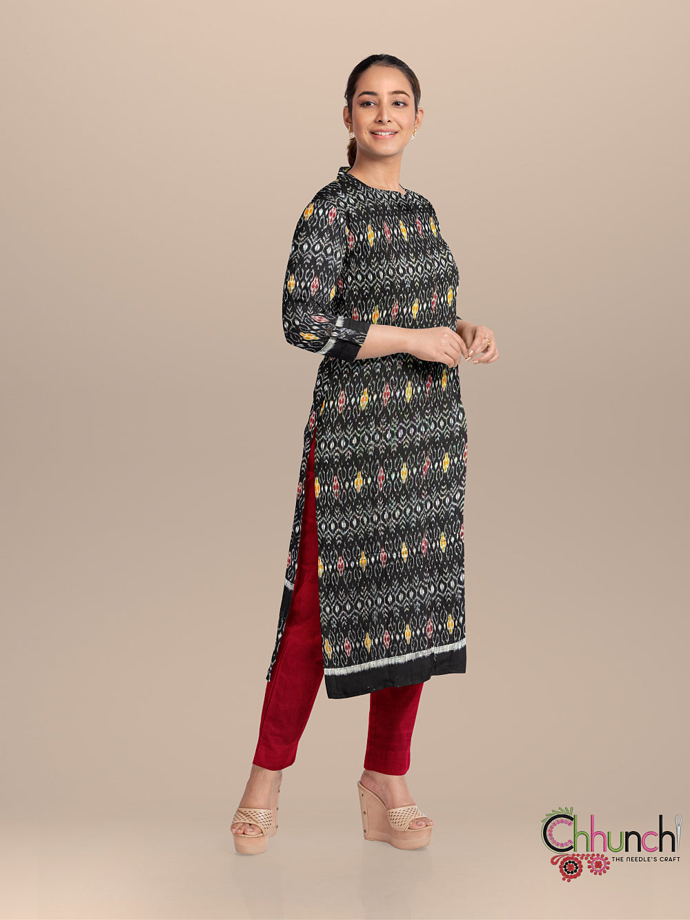 Black and Red Sambalpuri Handloom Cotton Dress Material