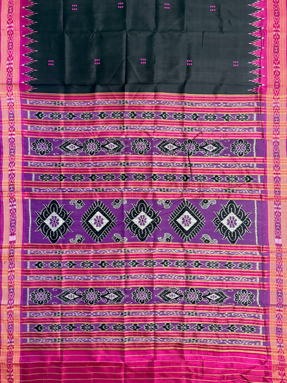 Black and Pink Pure Silk Handloom Khandua Patta Saree