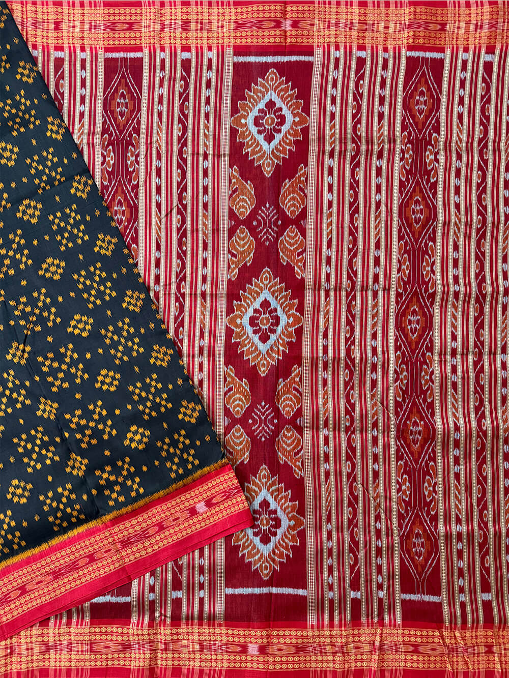 Black and Red Pure Silk Handloom Khandua Patta Saree