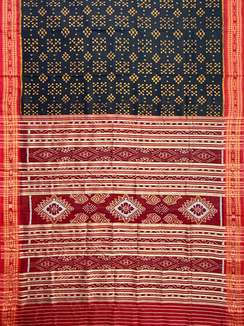 Black and Red Pure Silk Handloom Khandua Patta Saree