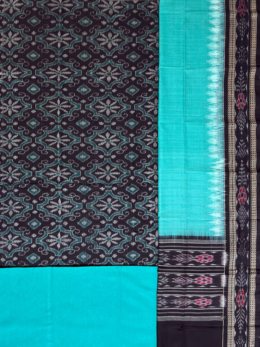 Black and Teal Sambalpuri Handloom Cotton Dress Material
