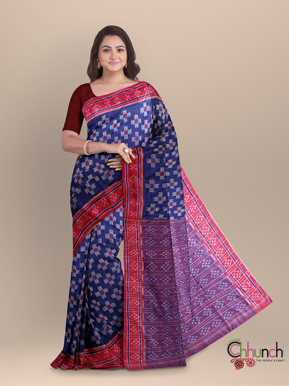 Blue Pasapali design Handloom Cotton Nuapatna Saree