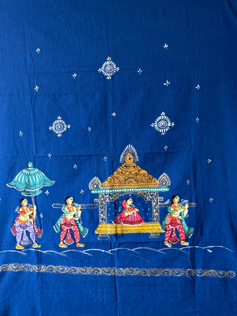 Blue and White Doli Baraat Hand Painted Pattachitra Dress Material