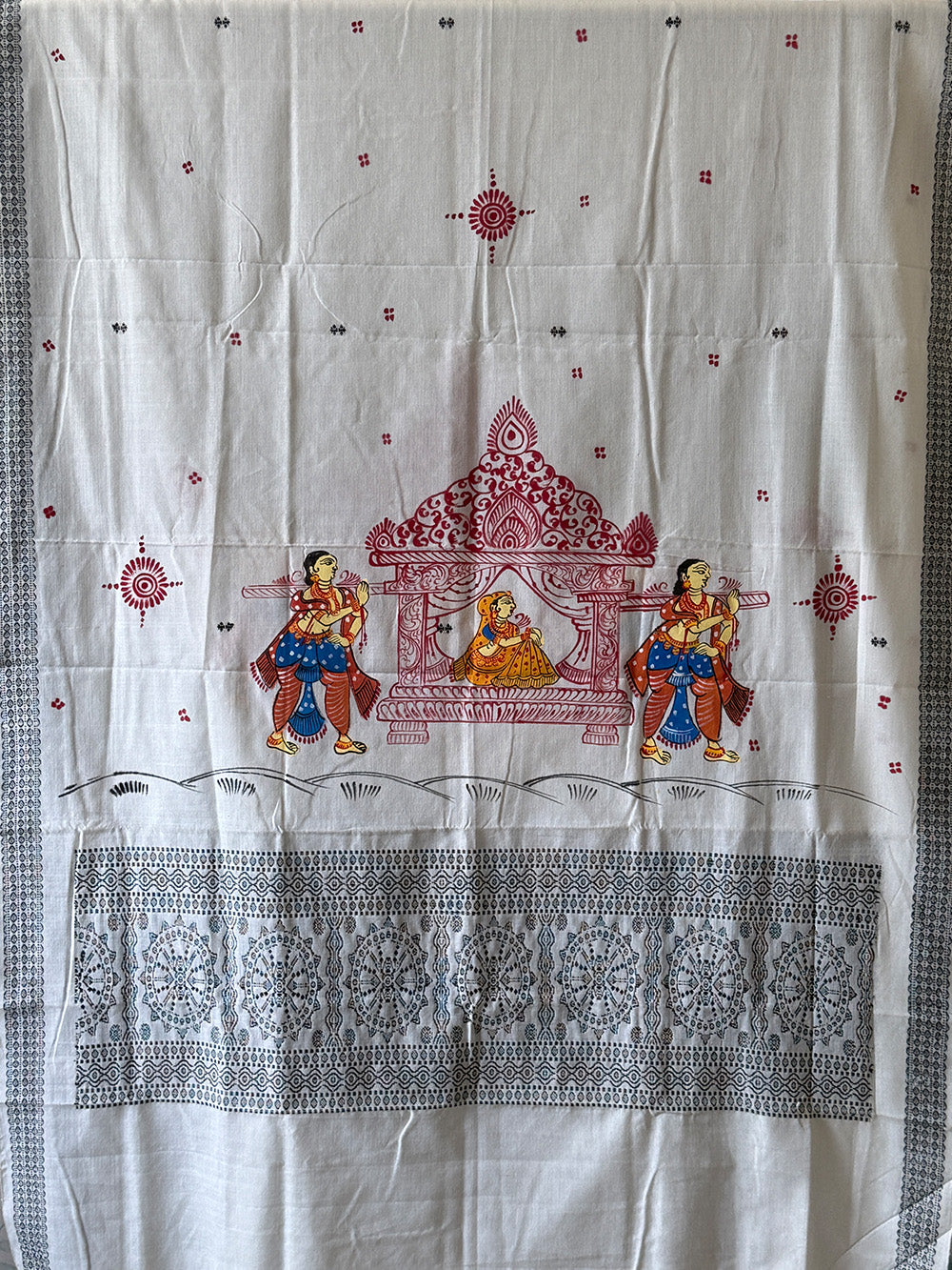 Blue and White Doli Baraat Hand Painted Pattachitra Dress Material