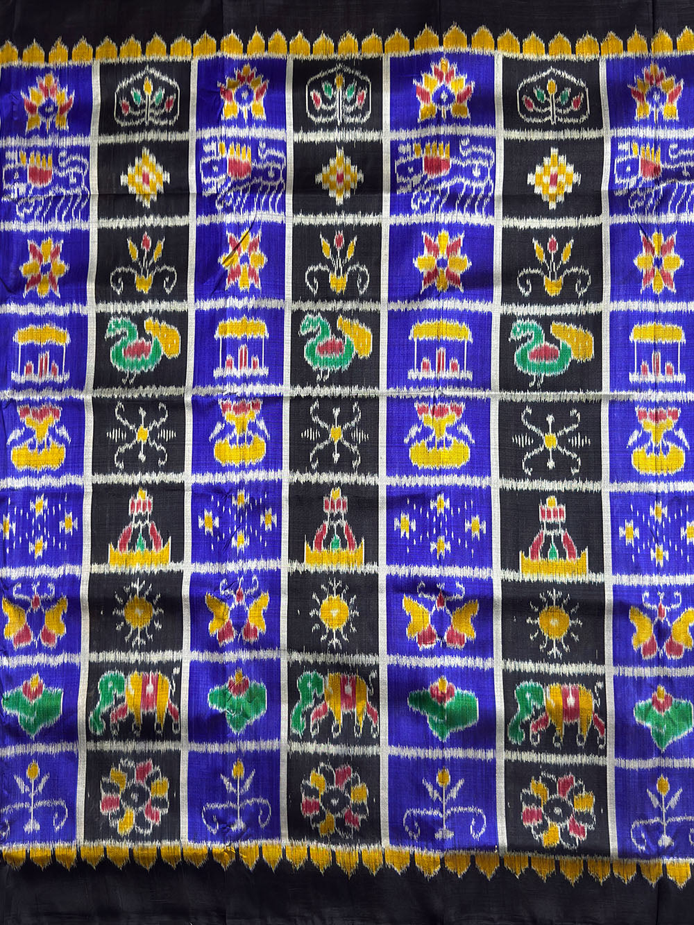 Blue and Black Nabakothi Pure Silk Handloom Khandua Patta Saree