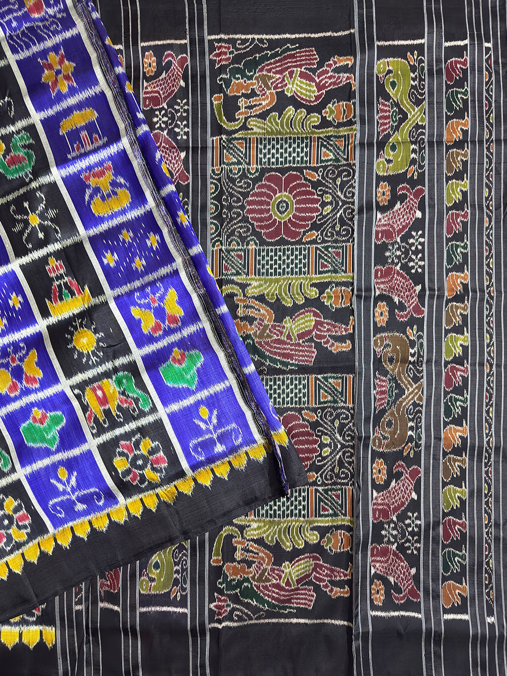 Blue and Black Nabakothi Pure Silk Handloom Khandua Patta Saree