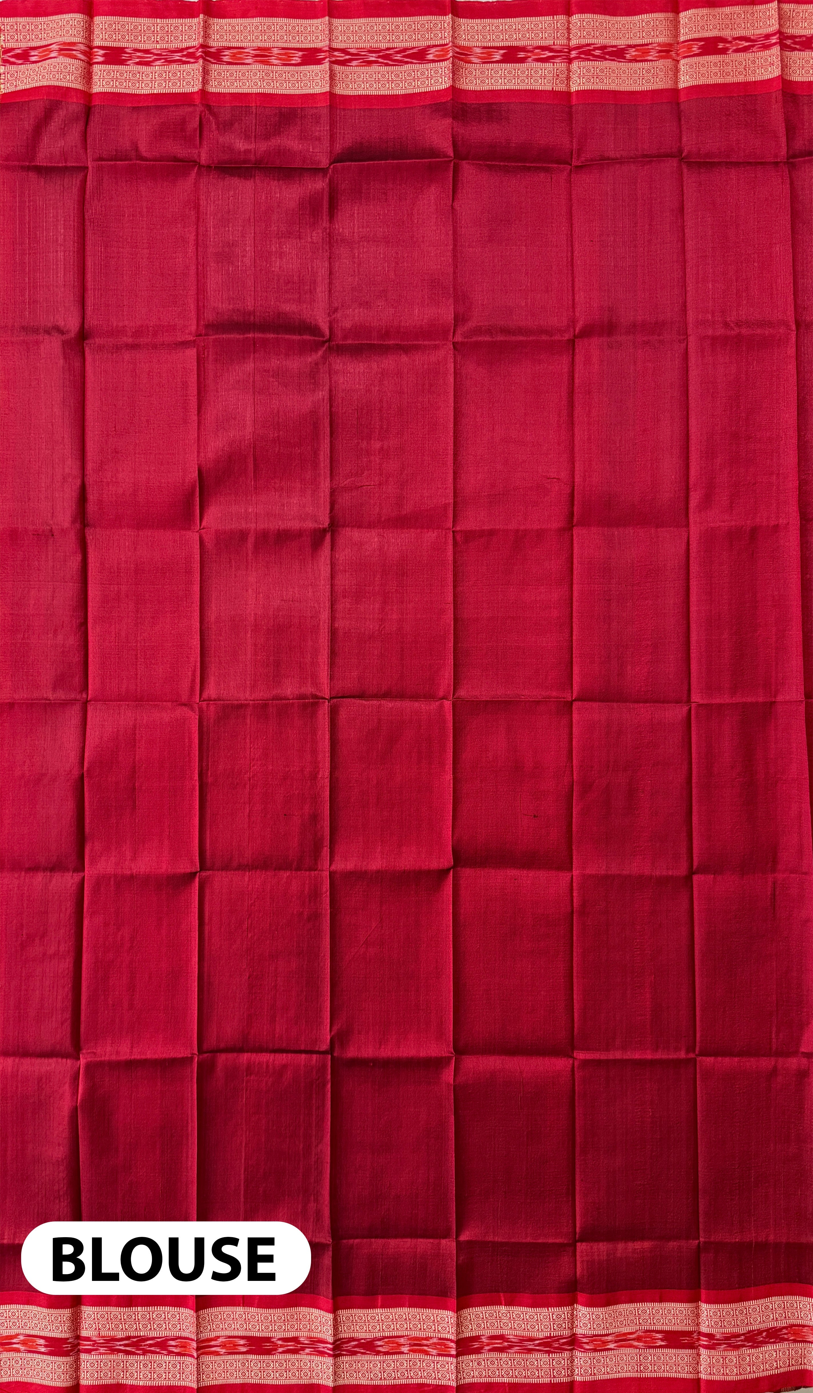 Blue and Red Pure Silk Handloom Khandua Patta Saree with Tribal Motifs