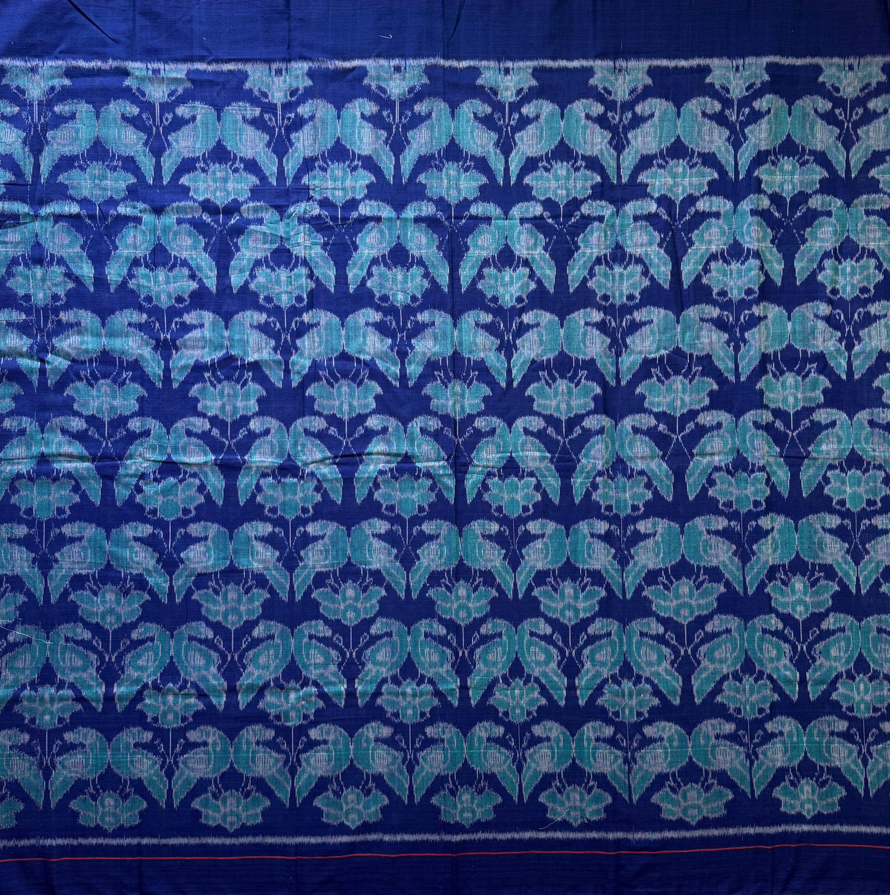 Blue and Teal Sambalpuri Handloom Cotton Dress Material With Parrot Motifs