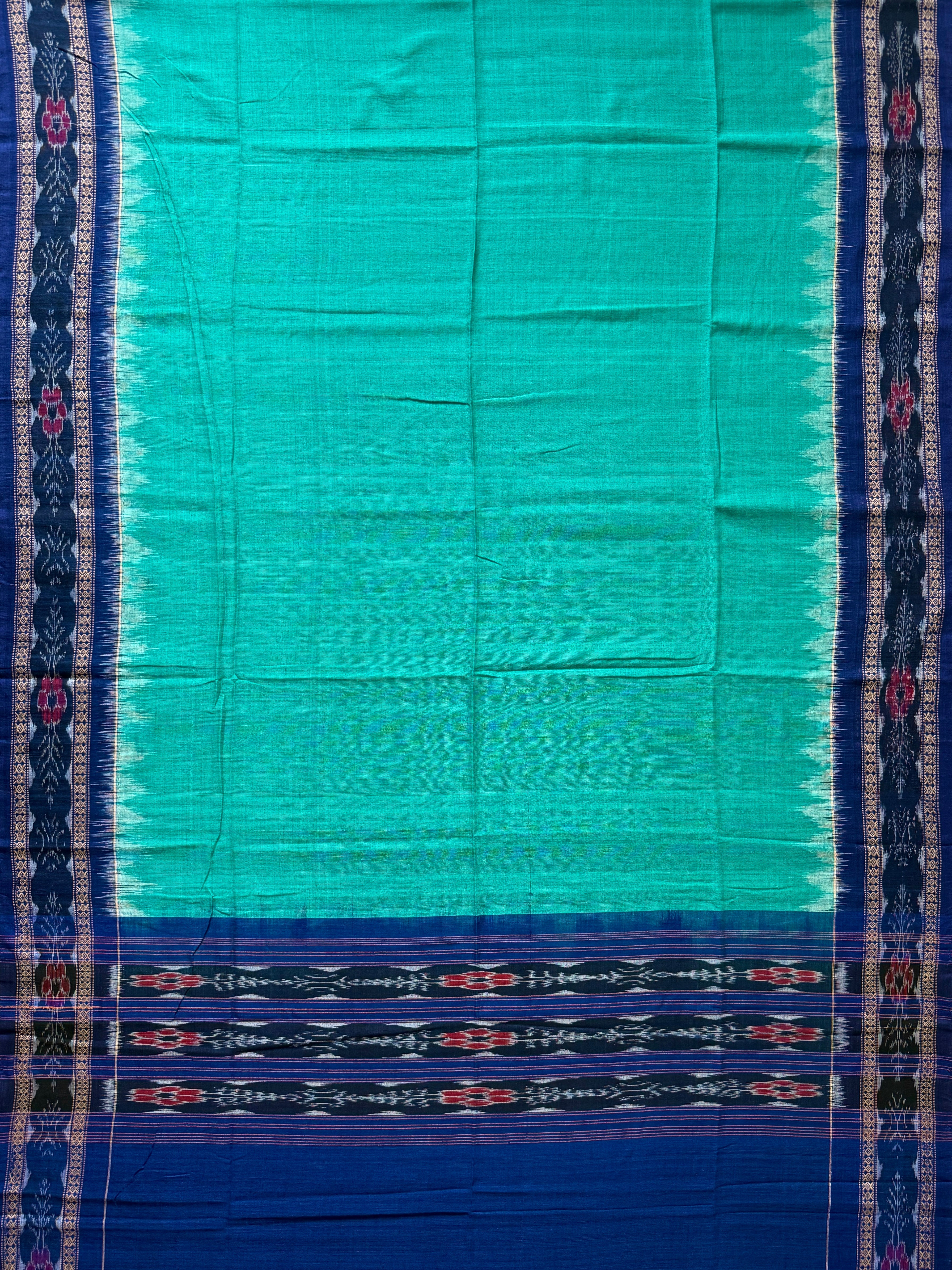 Blue and Teal Sambalpuri Handloom Cotton Dress Material With Parrot Motifs